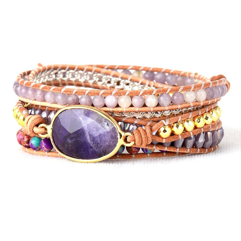 Amethyst Leather Handwoven Wrap Bracelet