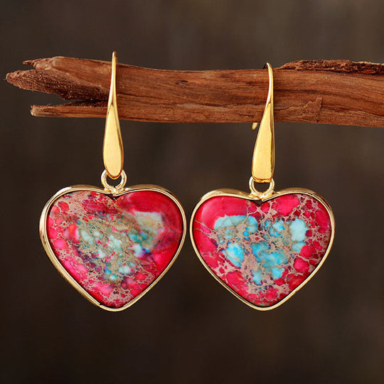 Emperor Stone Heart Pendant Earrings