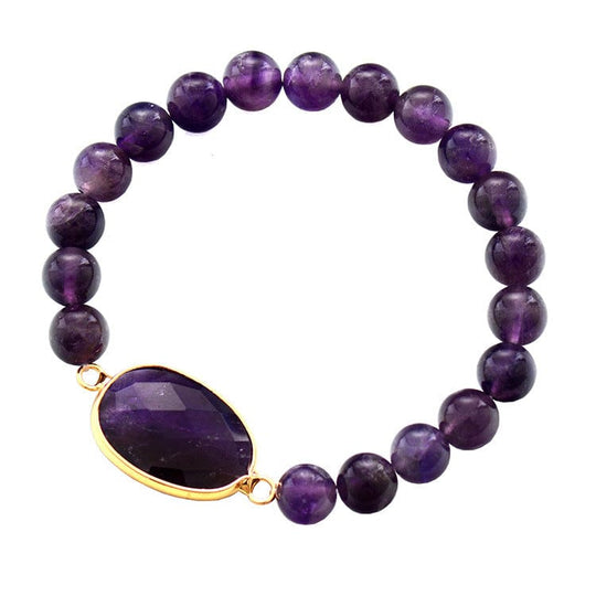 8mm Amethyst Natural Stone Beaded Bracelet