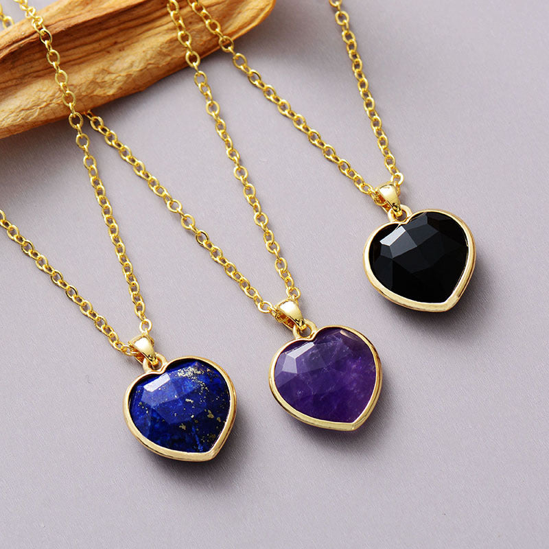 Natural Stone Heart-shaped 18K Gold-plated Pendant Necklace