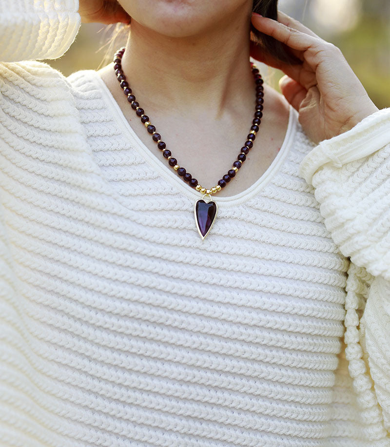 Larvikite Heart Pendant Necklace