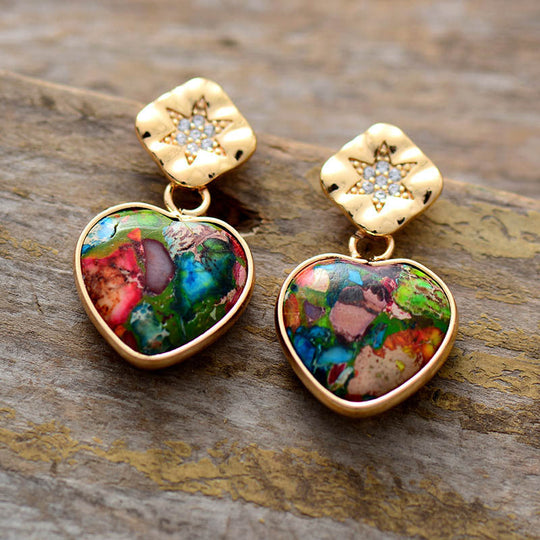 Emperor Stone Heart Pendant Earrings