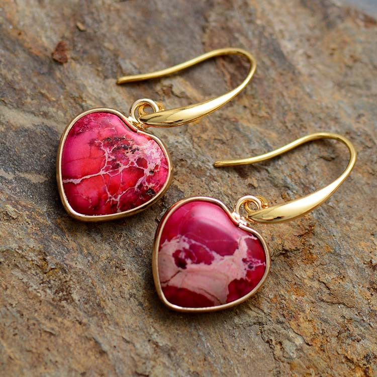 Emperor Stone Heart Pendant Earrings