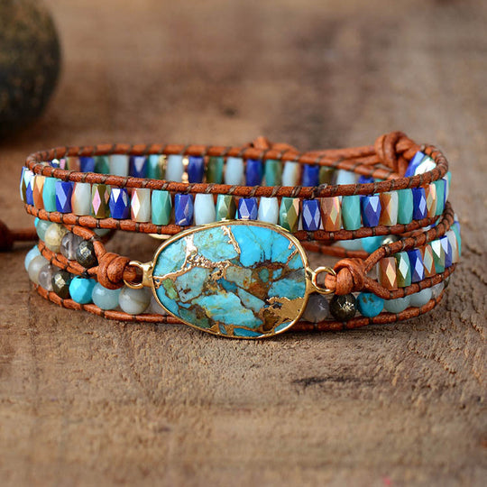 Turquoise Crystal Beaded Woven Bracelet