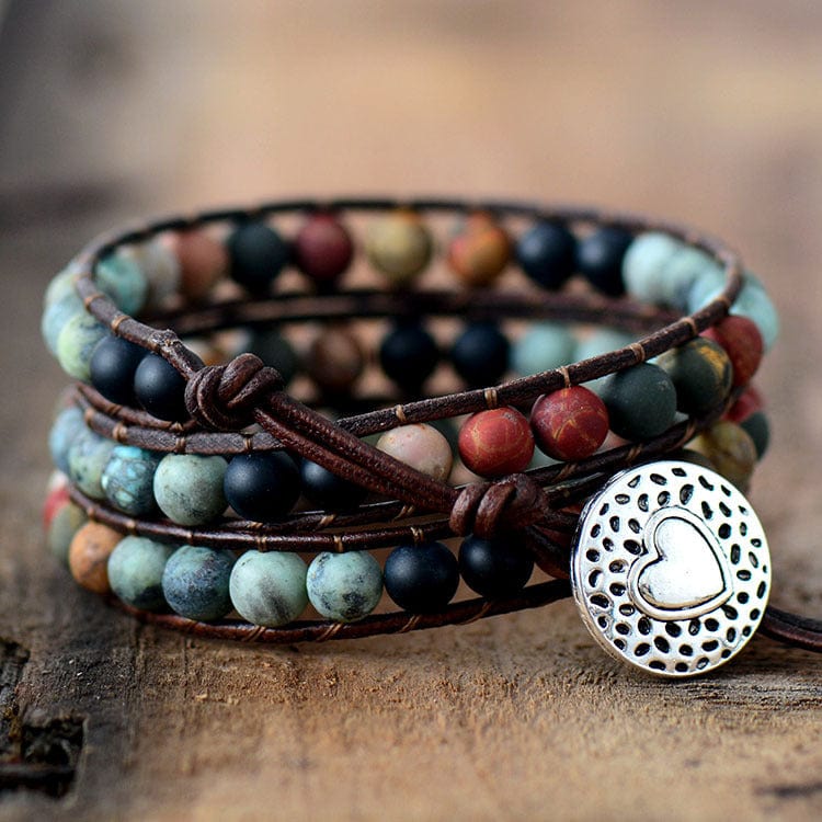 Handcrafted Leather Matte Stone Beaded Bracelet