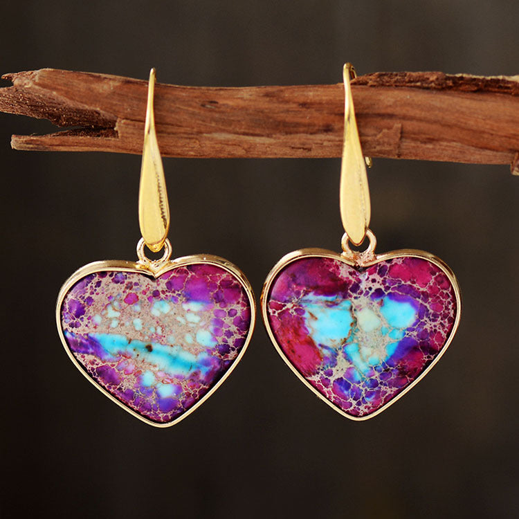 Emperor Stone Heart Pendant Earrings