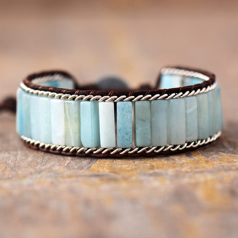 Handmade Beaded Leather Bracelet with Natural Stones