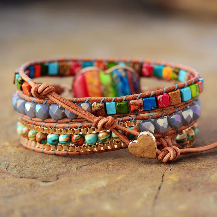 Natural Emperor Stone Leather Braided Bracelet