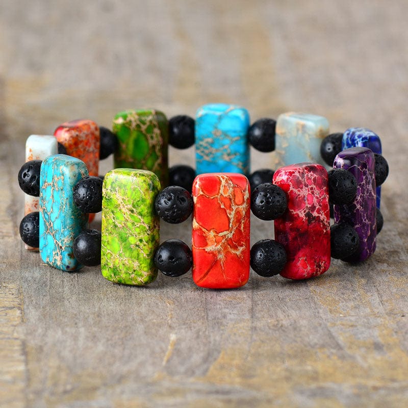 Colorful Imperial Jasper/Natural Stone Beaded Elastic Bracelet