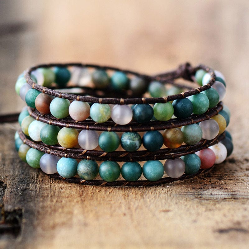 Handcrafted Leather Matte Stone Beaded Bracelet