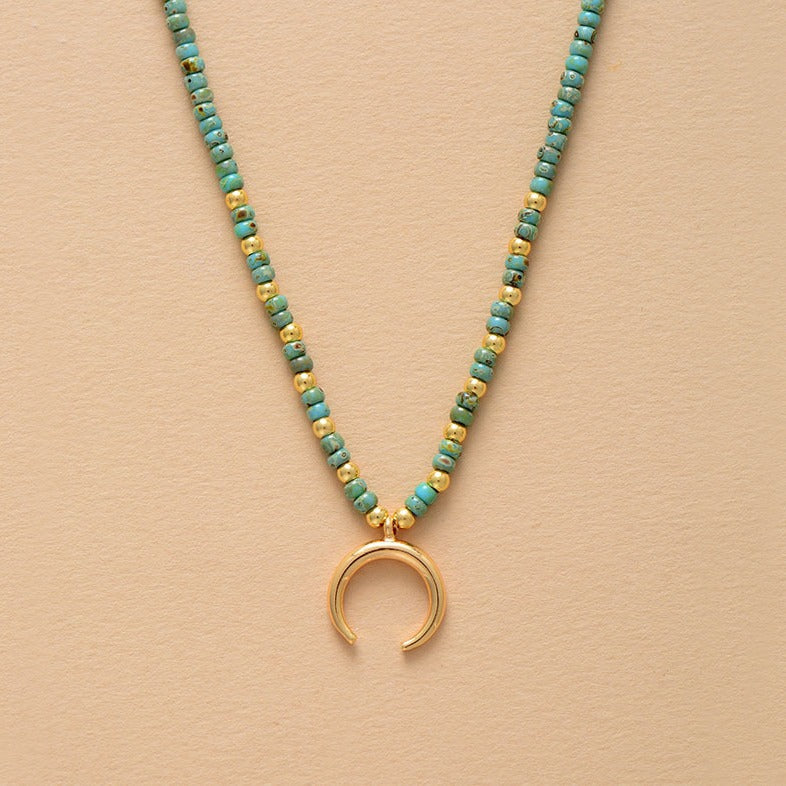 Minimalist Gold-Plated Moon Pendant Rice Bead Necklace