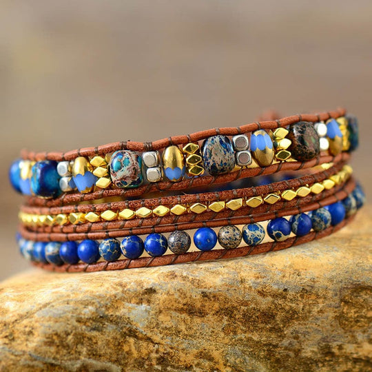 Purple Emperor Stone Beaded Leather Wrap Bracelet