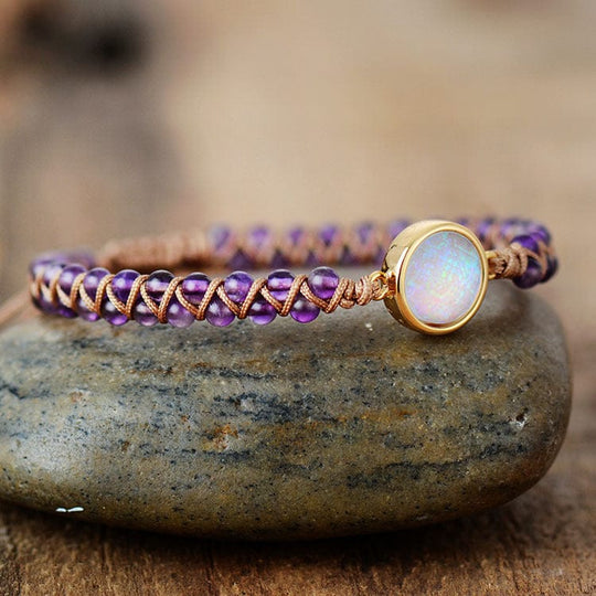 Purple Crystal and Opal Double-layer Braided Bracelet