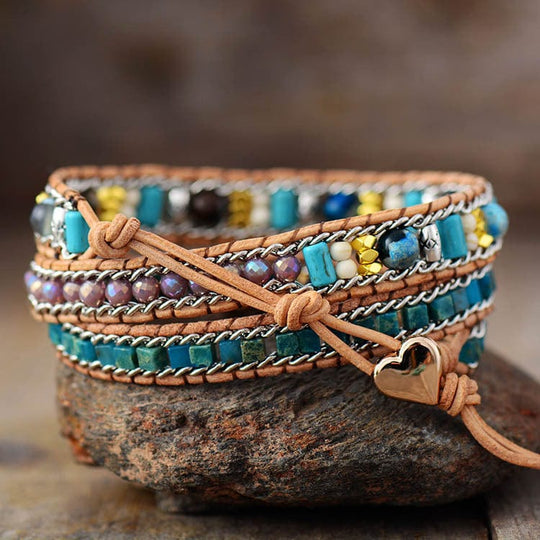 Boho Heart Opal Leather Bracelet