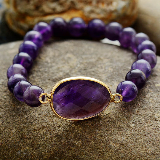 8mm Amethyst Natural Stone Beaded Bracelet