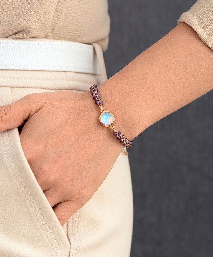 Purple Crystal and Opal Double-layer Braided Bracelet