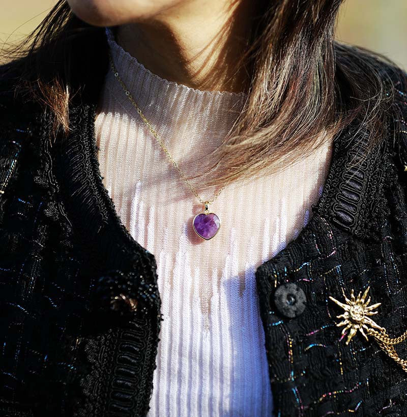 Natural Stone Heart-shaped 18K Gold-plated Pendant Necklace