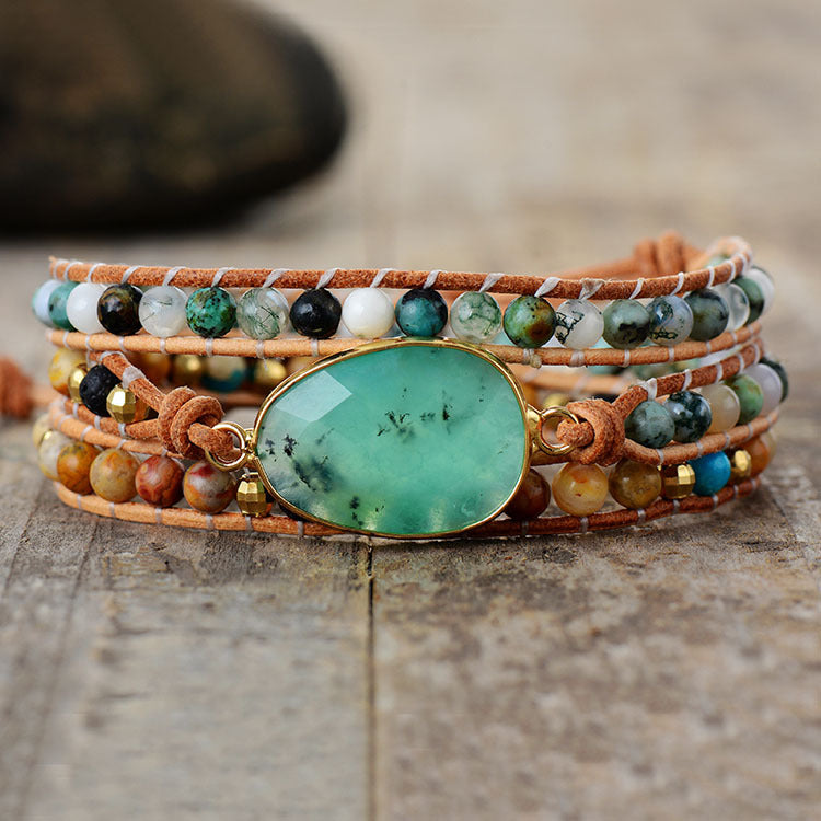 Natural Stone and Agate Woven Bracelet