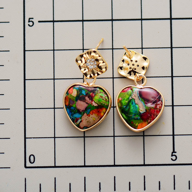 Emperor Stone Heart Pendant Earrings