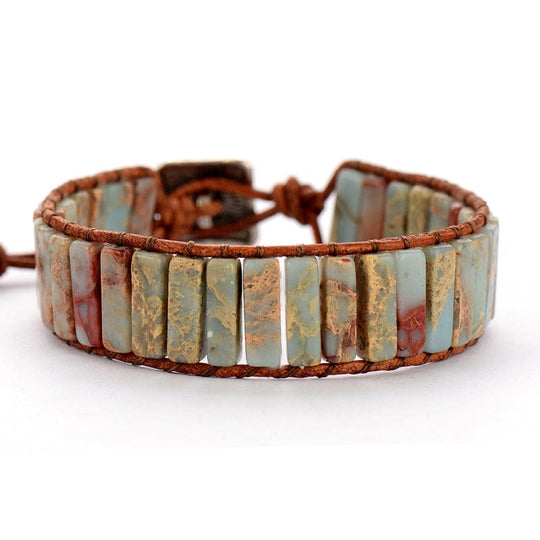 Imperial Jasper Leather Cord Handmade Beaded Bracelet