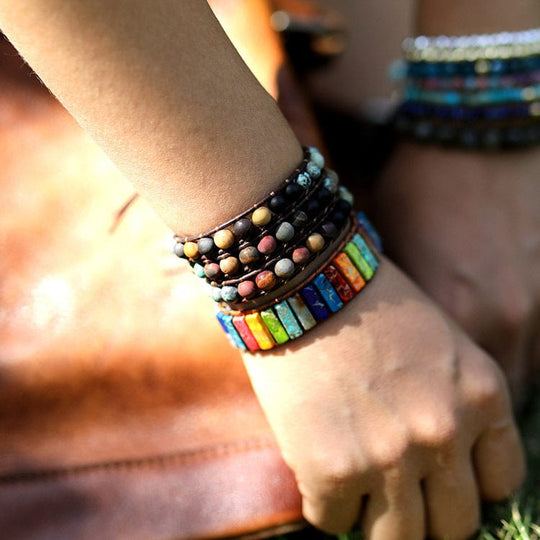 Handcrafted Leather Matte Stone Beaded Bracelet