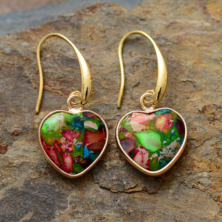 Emperor Stone Heart Pendant Earrings