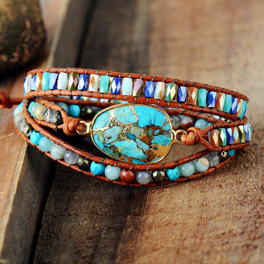 Turquoise Crystal Beaded Woven Bracelet