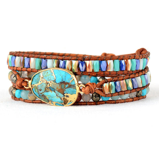 Turquoise Crystal Beaded Woven Bracelet