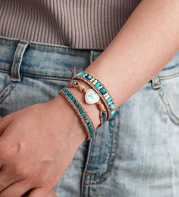 Boho Heart Opal Leather Bracelet