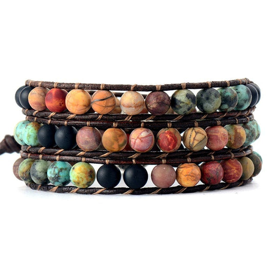 Handcrafted Leather Matte Stone Beaded Bracelet