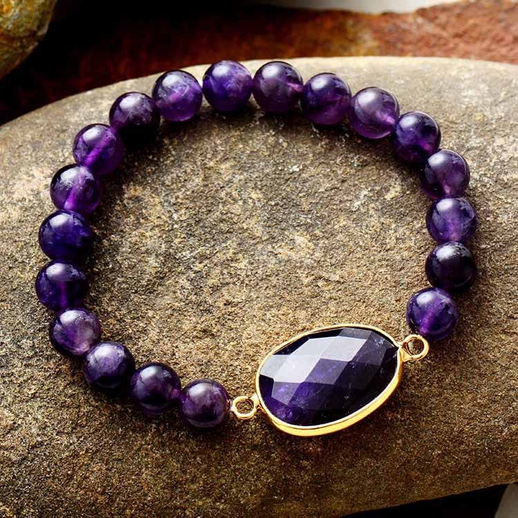 8mm Amethyst Natural Stone Beaded Bracelet