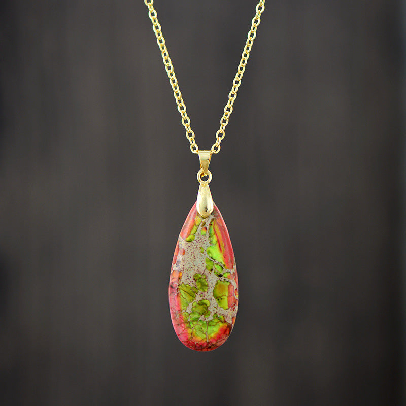 Emperor Stone Teardrop Chain Pendant Necklace