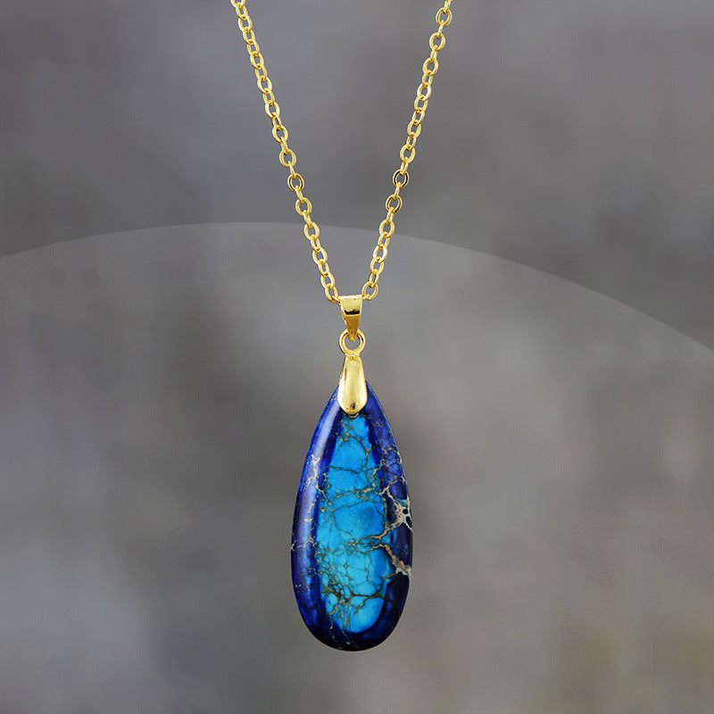 Emperor Stone Teardrop Chain Pendant Necklace