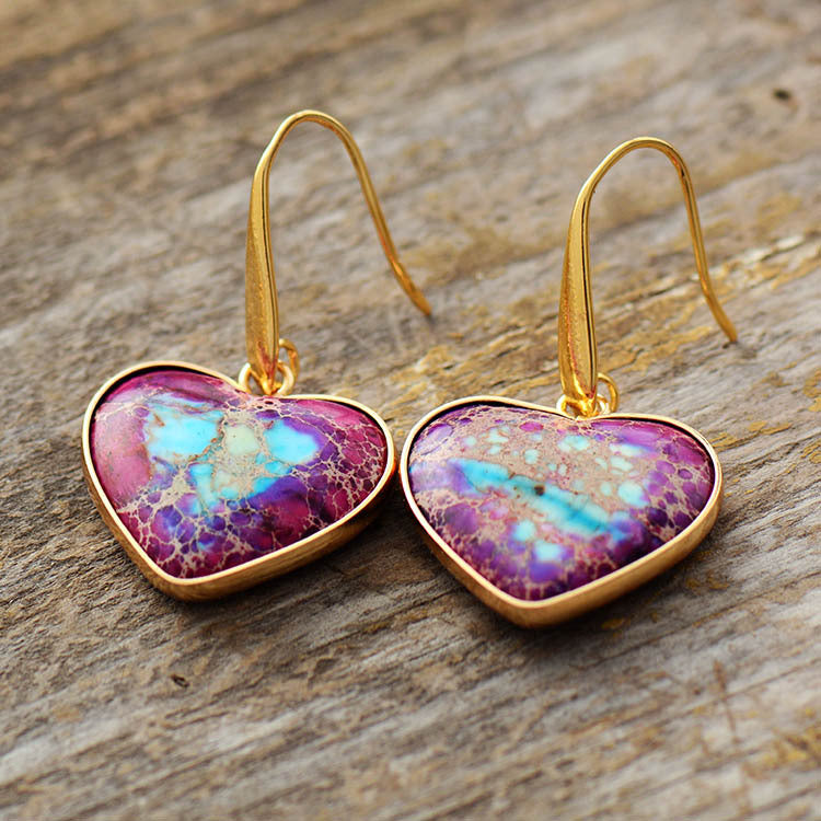 Emperor Stone Heart Pendant Earrings