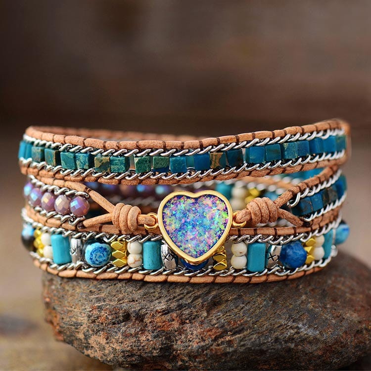 Boho Heart Opal Leather Bracelet