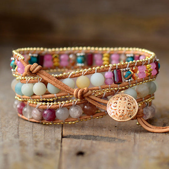 Pink Crystal Heart-Shaped Wrap Bracelet