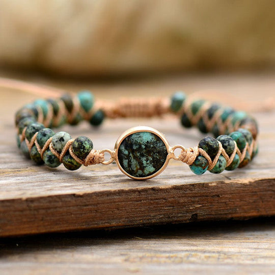 African Turquoise Double-layer Handwoven Bracelet