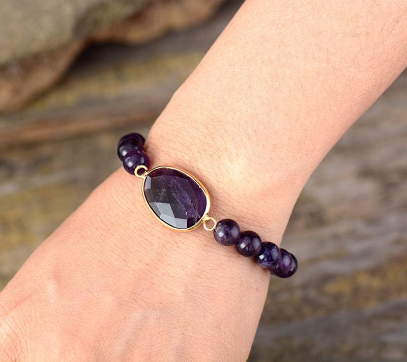 8mm Amethyst Natural Stone Beaded Bracelet