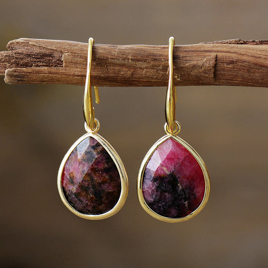 Natural Stone Teardrop Pendant Earrings