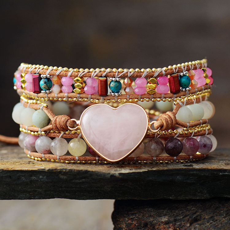 Pink Crystal Heart-Shaped Wrap Bracelet