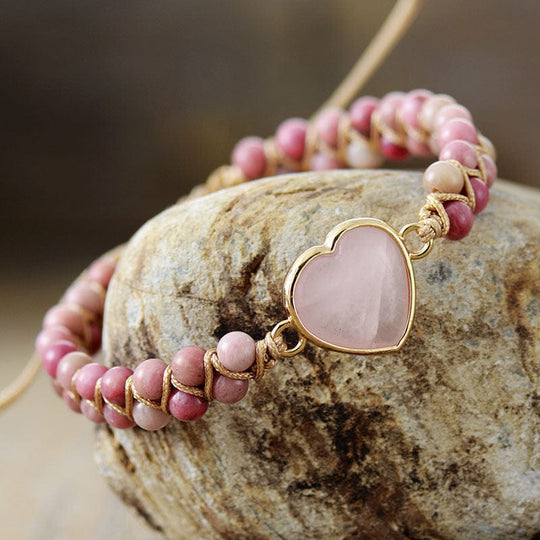 Heart-shaped Natural Stone Handwoven Bracelet