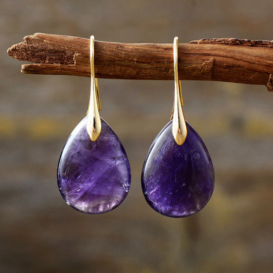 Natural Crystal Amethyst Pendant Earrings