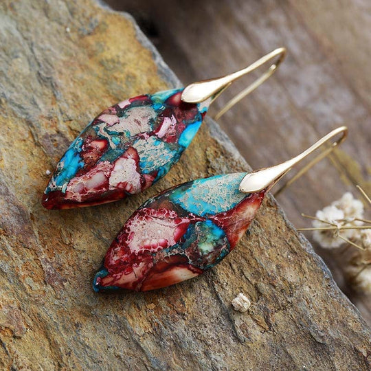 Emperor Stone Leaf Pendant Earrings