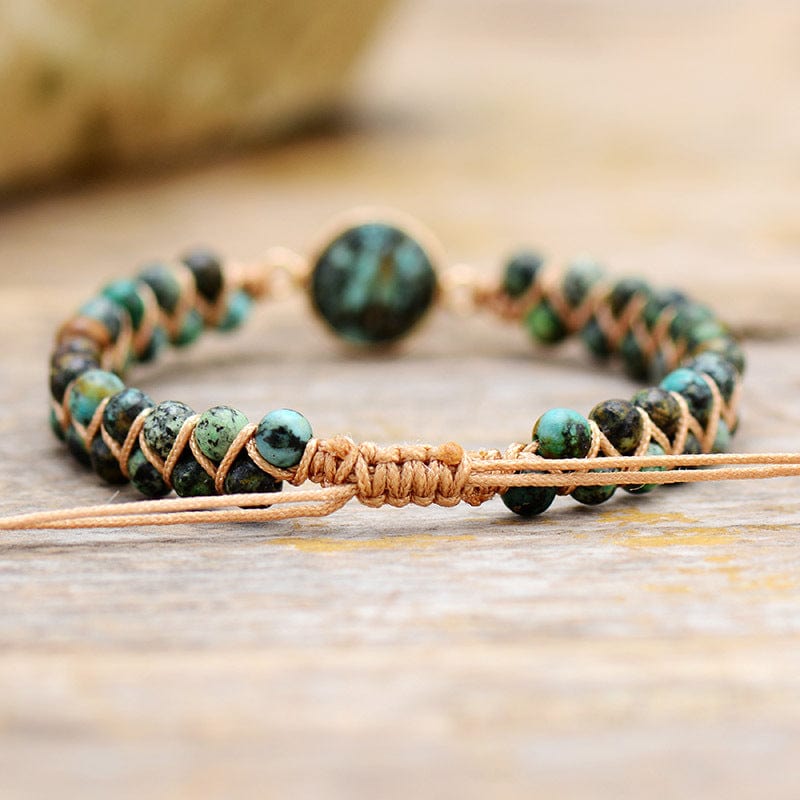 African Turquoise Double-layer Handwoven Bracelet