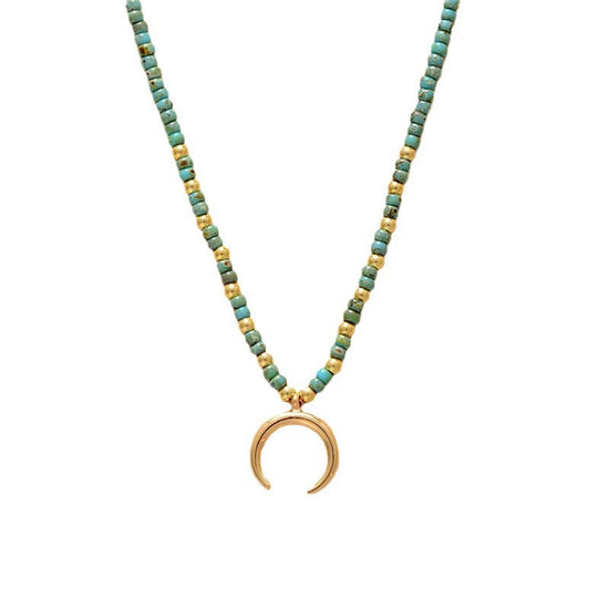 Minimalist Gold-Plated Moon Pendant Rice Bead Necklace