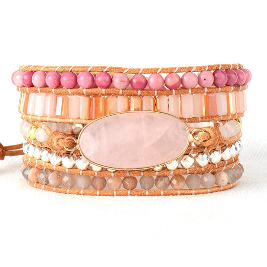 Rose Quartz Natural Stone Braided Leather Bracelet