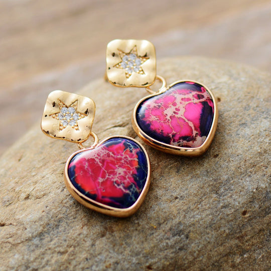 Emperor Stone Heart Pendant Earrings