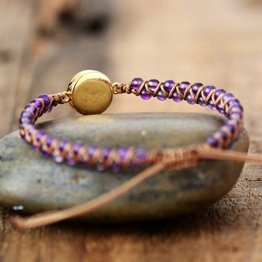 Purple Crystal and Opal Double-layer Braided Bracelet