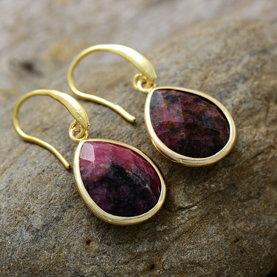 Natural Stone Teardrop Pendant Earrings