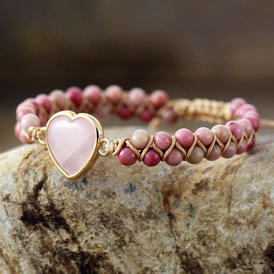 Heart-shaped Natural Stone Handwoven Bracelet